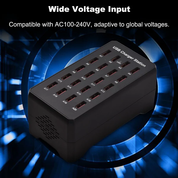 Usb-c töltőblokk több porttal, 20 portos 100w intelligens usb töltő, gyorstöltő, usb-c töltőállomás több eszközhöz, biztonsági védelemmel