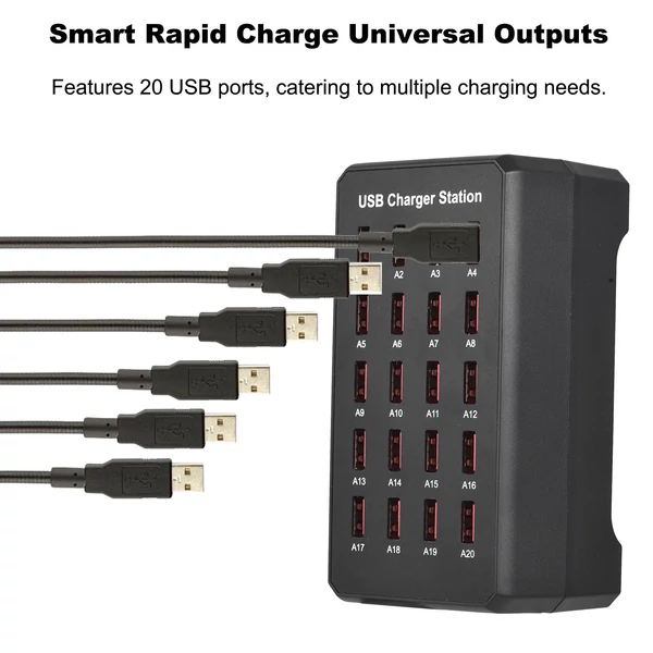 Usb-c töltőblokk több porttal, 20 portos 100w intelligens usb töltő, gyorstöltő, usb-c töltőállomás több eszközhöz, biztonsági védelemmel
