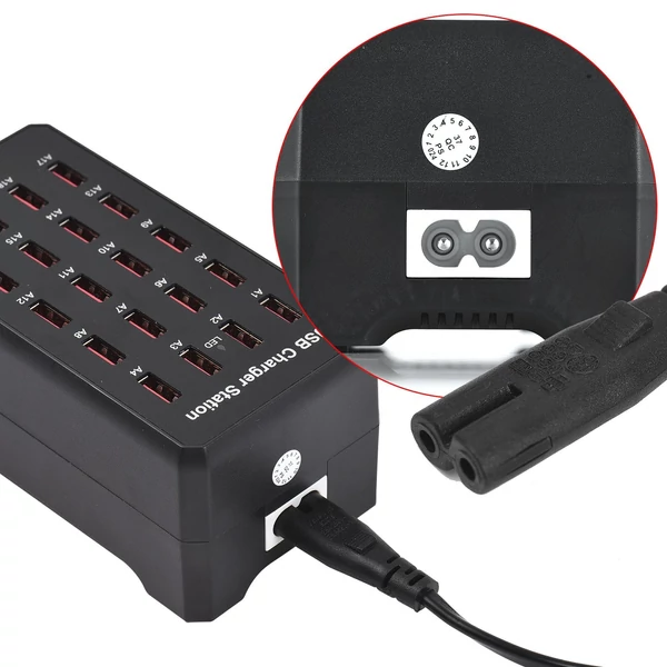 Usb-c töltőblokk több porttal, 20 portos 100w intelligens usb töltő, gyorstöltő, usb-c töltőállomás több eszközhöz, biztonsági védelemmel