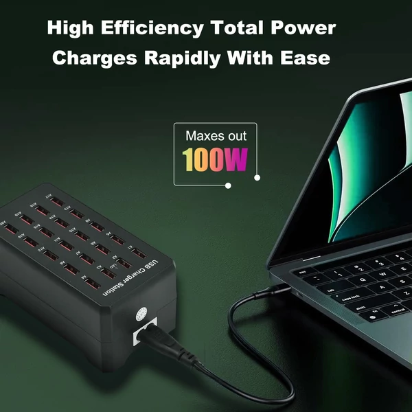 Usb-c töltőblokk több porttal, 20 portos 100w intelligens usb töltő, gyorstöltő, usb-c töltőállomás több eszközhöz, biztonsági védelemmel