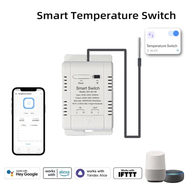 Ewelink wifi hőmérséklet- és páratartalom-kapcsoló, app vezérlés, adatstatisztika, IFTTT, Alexa, Google assistant - 1 m vízálló hőmérséklet-érzékelő