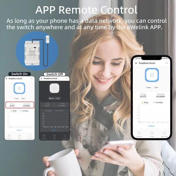 Ewelink wifi hőmérséklet- és páratartalom-kapcsoló, app vezérlés, adatstatisztika, IFTTT, Alexa, Google assistant - 1 m vízálló hőmérséklet-érzékelő