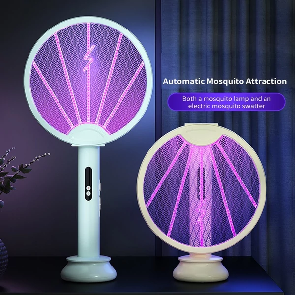 Elektromos légycsapó 2 az 1-ben intelligens rovarirtó USB-s tölthető alappal, összecsukható, 5 rétegű védőhálóval - Zöld
