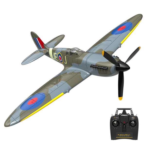 2,4GHz 4 csatornás távirányítós Spitfire repülő, repülésstabilizátorral, egygombos akrobatika, alacsony feszültség jelzés - Kék, 1 akkumulátor