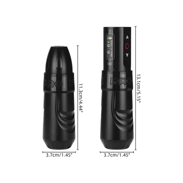 Vezeték nélküli OLED kijelzős, állítható, két akkumulátoros, alumínium tetoválógép USB kábellel
