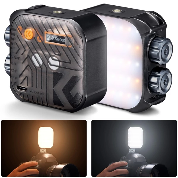 K&F Concept zseblámpa LED videó fény, mágneses, állítható 2500K-9900K, 15 effekt, vlog, szelfi, fotó - Fekete