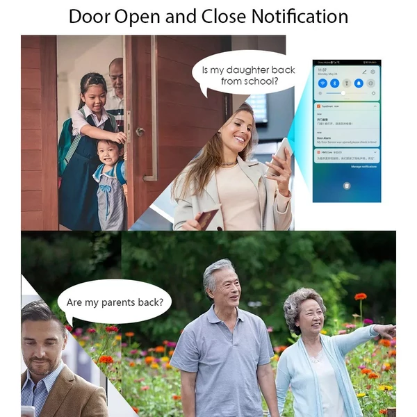 4 db mini ajtó-ablak riasztó, vezeték nélküli mágneses szenzor, WiFi, TY app, könnyű telepítés, otthon/garázs/lakás