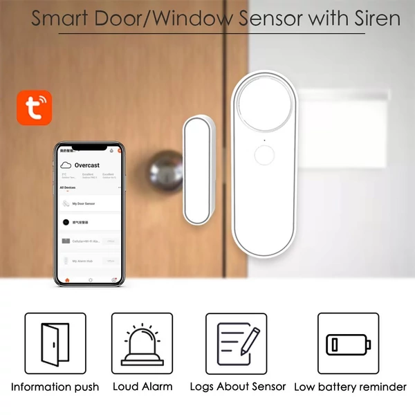 4 db mini ajtó-ablak riasztó, vezeték nélküli mágneses szenzor, WiFi, TY app, könnyű telepítés, otthon/garázs/lakás