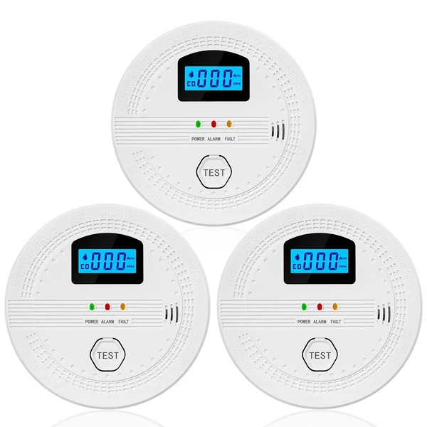 Füst- és szén-monoxid érzékelő, 2 az 1-ben, LCD kijelzővel, okos érzékelő - 3 db
