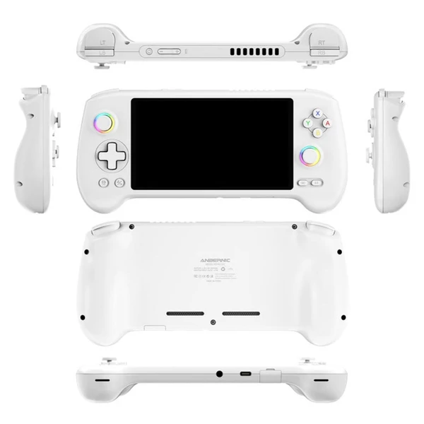 ANBERNIC RG557 játékkonzol, Android 14, 12GB RAM/256GB, 5,48" AMOLED, WiFi 6E, BT 5.3, 8 óra, PS2 emuláció - Fehér, memória nélkül