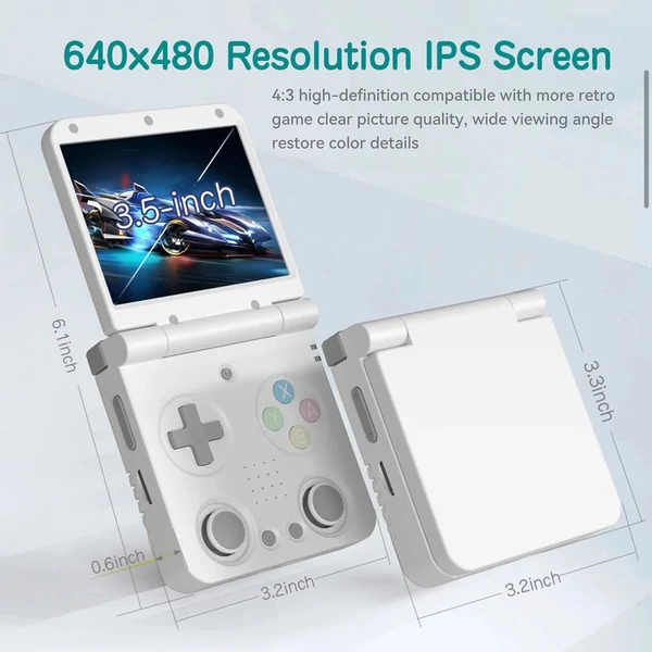 Miyoo Flip V2 kézi játékkonzol, 128GB, 3.5" IPS, WiFi, 3000mAh, 20+ emulátor – Fehér, 128GB memória