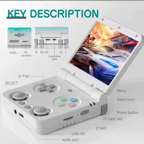 Miyoo Flip V2 kézi játékkonzol, 128GB, 3.5" IPS, WiFi, 3000mAh, 20+ emulátor – Fehér, 128GB memória