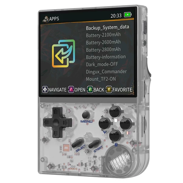 ANBERNIC RG35XX (2024-es) kézi konzol, 10000+ játék, 3,5" IPS, Linux, 7 óra üzemidő - Fehér, 32+128GB