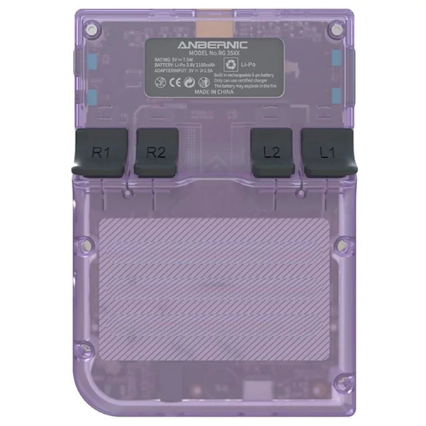ANBERNIC RG35XX (2024-es) kézi konzol, 10000+ játék, 3,5" IPS, Linux, 7 óra üzemidő - Áttetsző lila, 32+64GB