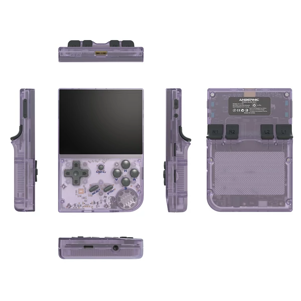 ANBERNIC RG35XX (2024-es) kézi konzol, 10000+ játék, 3,5" IPS, Linux, 7 óra üzemidő - Áttetsző lila, 32+128GB