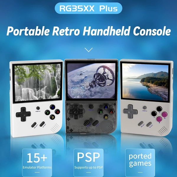 ANBERNIC RG35XX Plus játékkonzol, 5000+ játék, 3300mAh, 8 óra játék, 5G WiFi, Bluetooth - Fehér, 32GB+128GB