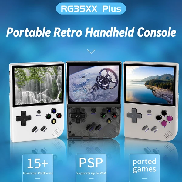 ANBERNIC RG35XX Plus játékkonzol, 5000+ játék, 3300mAh, 8 óra játék, 5G WiFi, Bluetooth - Fekete, 32GB+128GB