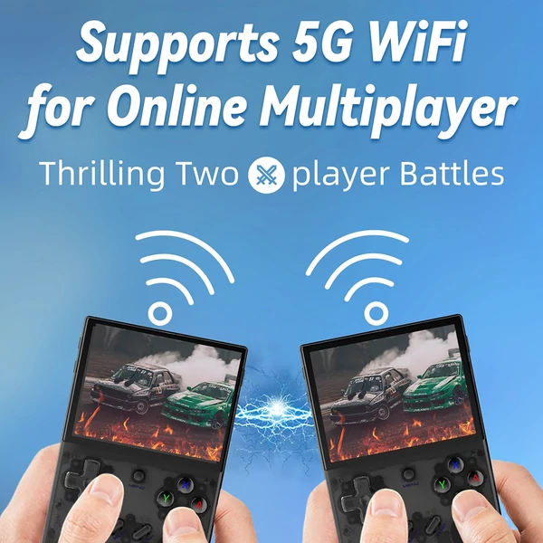 ANBERNIC RG35XX Plus játékkonzol, 5000+ játék, 3300mAh, 8 óra játék, 5G WiFi, Bluetooth - Fekete, 32GB+128GB