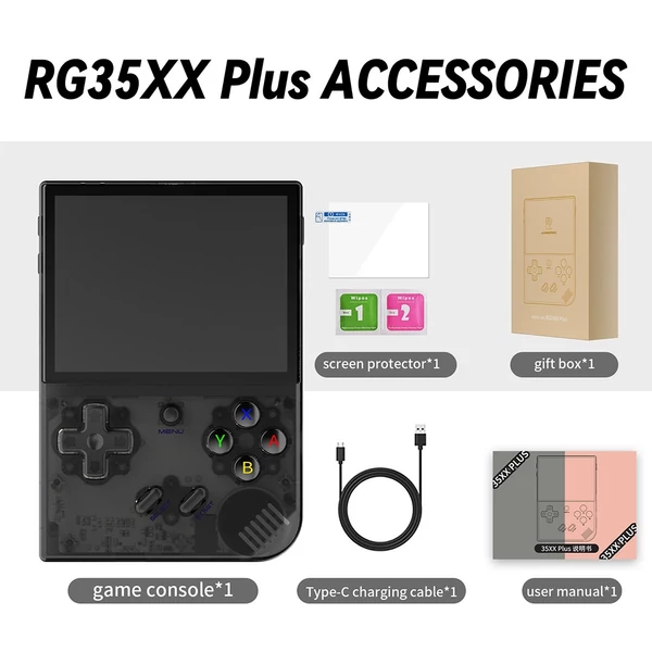 ANBERNIC RG35XX Plus játékkonzol, 5000+ játék, 3300mAh, 8 óra játék, 5G WiFi, Bluetooth - Fekete, 32GB+128GB