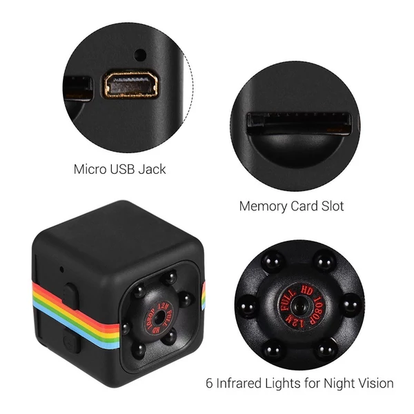 Mini kocka kamera 1080P videó 120° széles látószögű 32GB bővíthető memória beépített akkumulátor