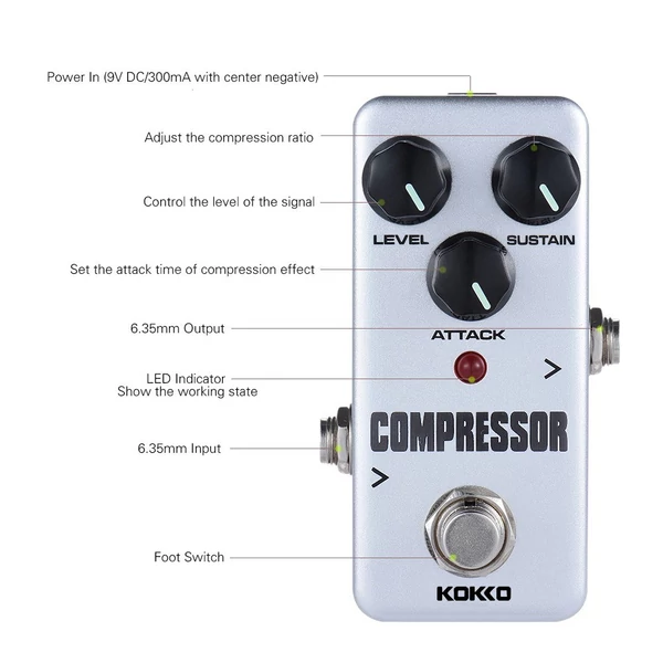 KOKKO FCP2 Mini Kompresszor Pedál Hordozható Gitáreffekt Pedál