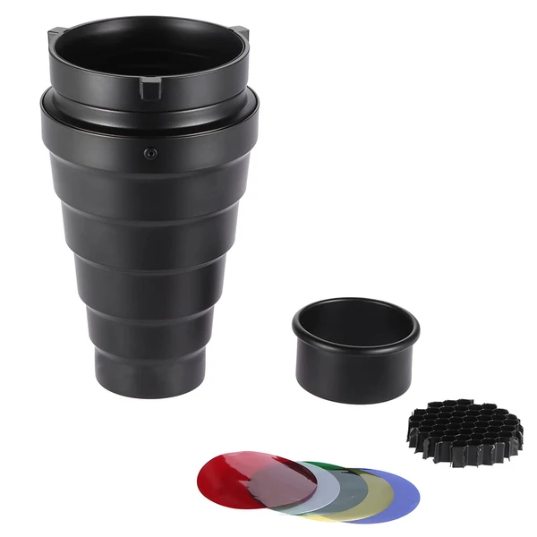 Fém kúpos orr méhsejtráccsal 5 db-os színszűrő készlet Bowens Mount stúdióvakuhoz, monolight fotózáshoz