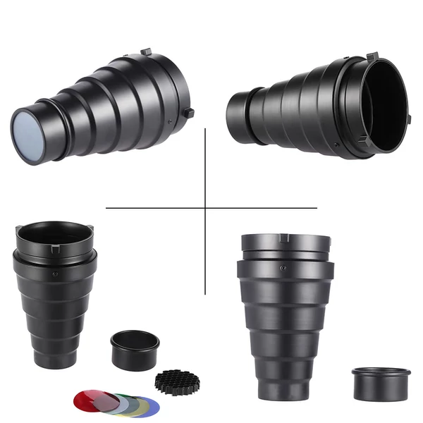 Fém kúpos orr méhsejtráccsal 5 db-os színszűrő készlet Bowens Mount stúdióvakuhoz, monolight fotózáshoz