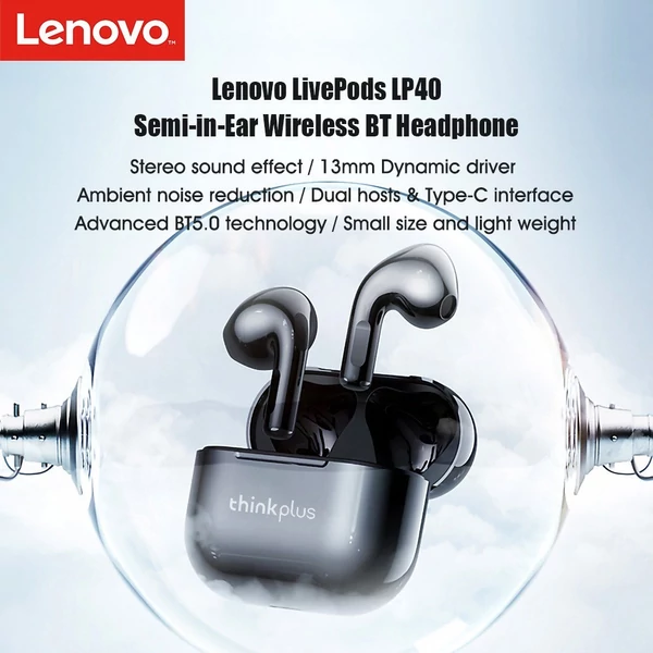 Lenovo LivePods LP40 hagyományos fülbe helyezhető fülhallgató BT 5.0 fejhallgató - fehér