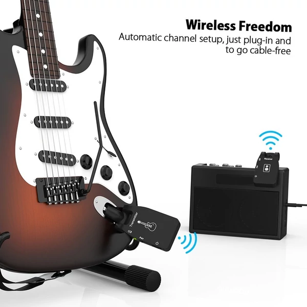 Vezeték nélküli gitárrendszer adó-vevő 2.4G újratölthető 6 csatornás audio elektromos gitárhoz és basszusgitárhoz