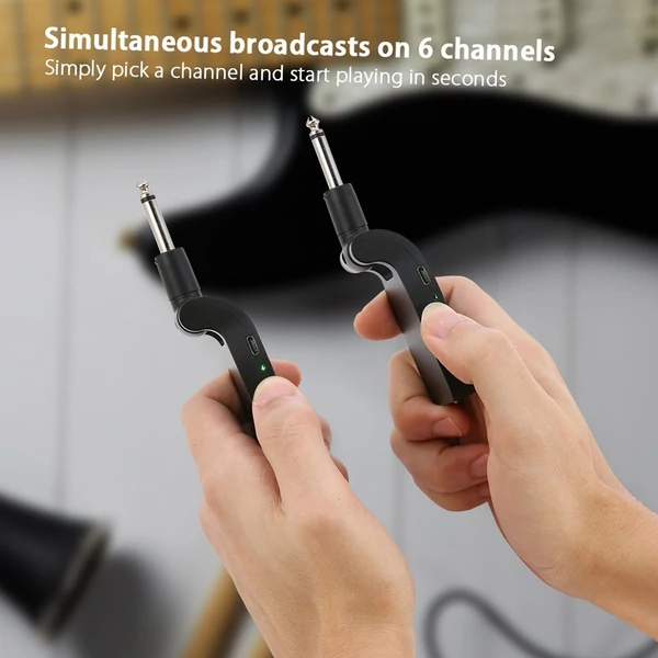 Vezeték nélküli gitárrendszer adó-vevő 2.4G újratölthető 6 csatornás audio elektromos gitárhoz és basszusgitárhoz