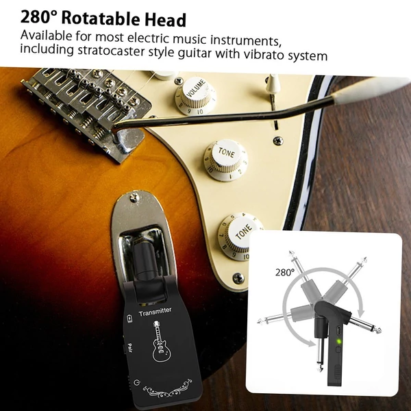 Vezeték nélküli gitárrendszer adó-vevő 2.4G újratölthető 6 csatornás audio elektromos gitárhoz és basszusgitárhoz