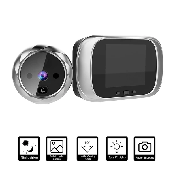 2,8 hüvelykes LCD-képernyős digitális ajtónézegető Kukucskáló ajtókamera csengő - ezüst