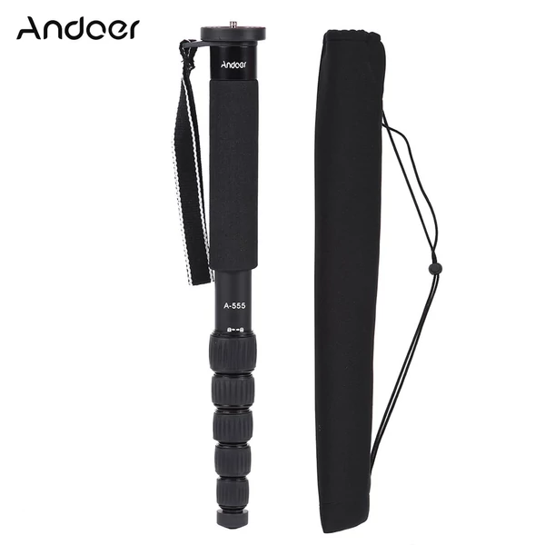 Andoer A-555 6 szekciós kompakt hordozható fényképezés alumíniumötvözetből készült egylábú unipod stick Nikon Canon Sony Pentax fényképezőgéphez, max. Terhelhetőség 10kg