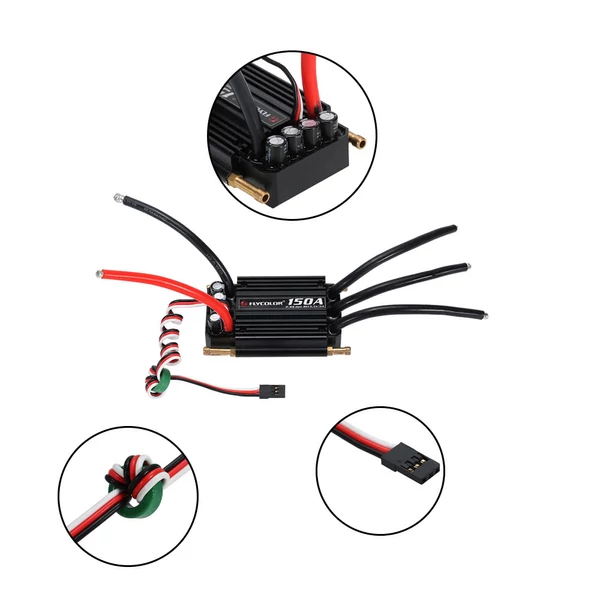 Flycolor vízálló 150A kefe nélküli ESC elektronikus sebességszabályozó 5.5V/5A BEC RC hajóhoz