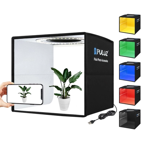 PULUZ SoftBox szett Hordozható összecsukható fotófény-módosító fényképező sátordoboz 12 színű háttérrel
