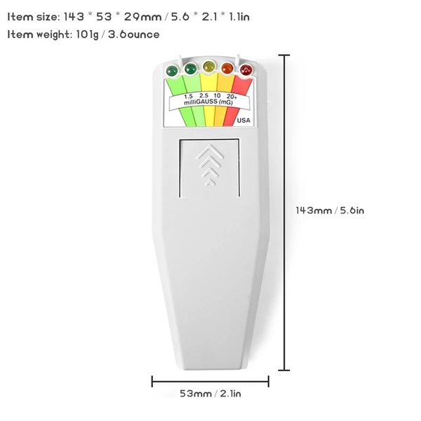 Elektromágneses mező EMF Gauss-mérő Sugárzásérzékelő Hordozható EMF Mágneses mező monitor 5 LED - fehér