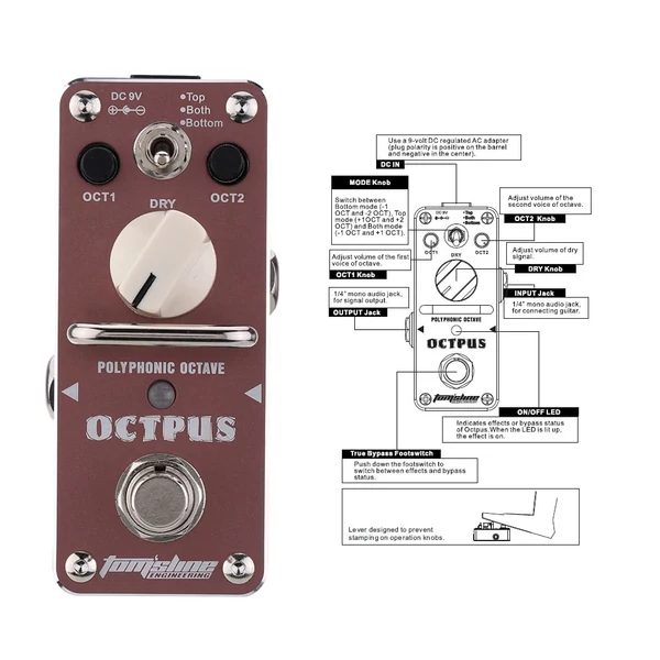 AROMA AOS-3 Octpus polifonikus oktáv elektromos gitár effektpedál, mini, egyetlen effekt, True Bypass funkcióval