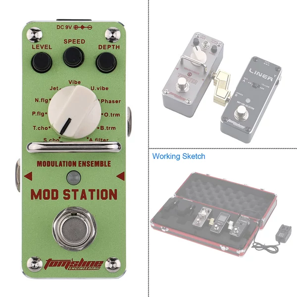 AROMA AMS-3 Mod Station modulációs gitárpedál – kompakt effekt True Bypass funkcióval