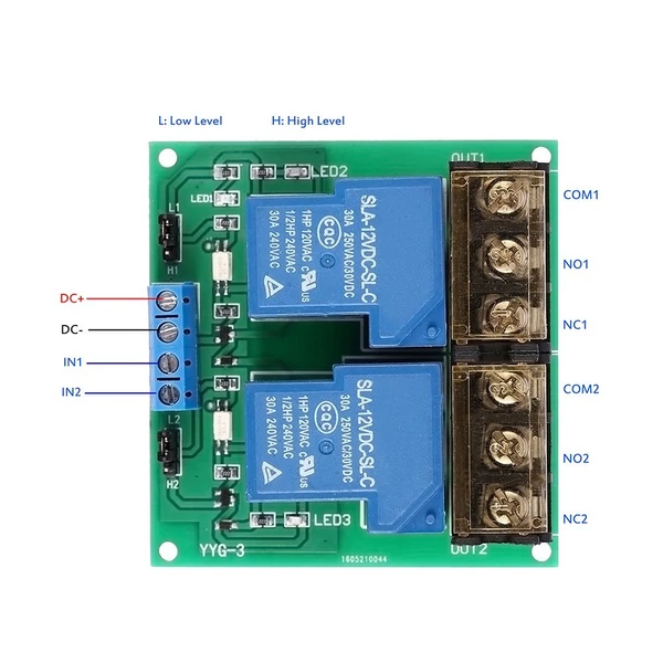 2 csatornás DC 12V 30A relékártya modul