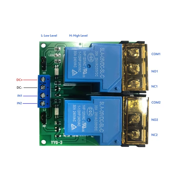 2 csatornás DC 5V 30A relékártya modul YYG-3