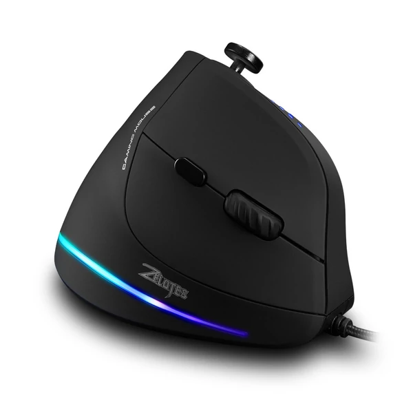 Zelotes C-18 függőleges vezetékes gamer egér, 11 programozható gombbal, állítható, 10000DPI lézermotorral, RGB fénysávval, 128KB beépített memóriával