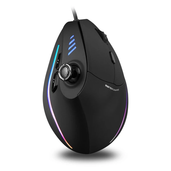 Zelotes C-18 függőleges vezetékes gamer egér, 11 programozható gombbal, állítható, 10000DPI lézermotorral, RGB fénysávval, 128KB beépített memóriával