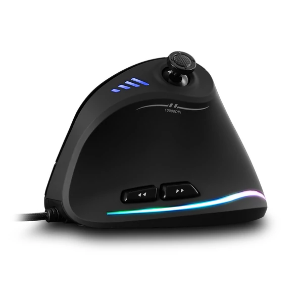 Zelotes C-18 függőleges vezetékes gamer egér, 11 programozható gombbal, állítható, 10000DPI lézermotorral, RGB fénysávval, 128KB beépített memóriával