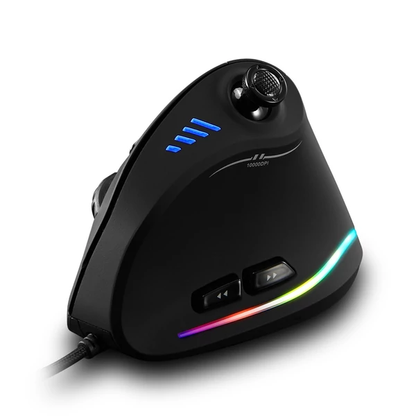 Zelotes C-18 függőleges vezetékes gamer egér, 11 programozható gombbal, állítható, 10000DPI lézermotorral, RGB fénysávval, 128KB beépített memóriával