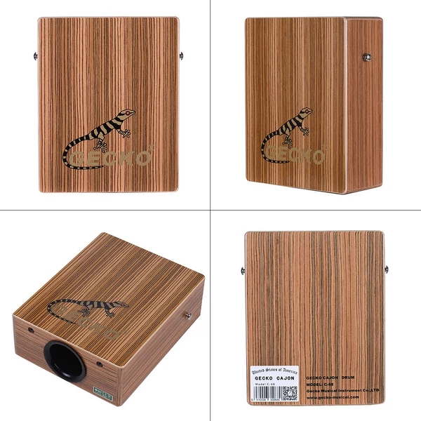 GECKO C-68Z hordozható cajon dob zebrafából, vállpánttal és hordtáskával