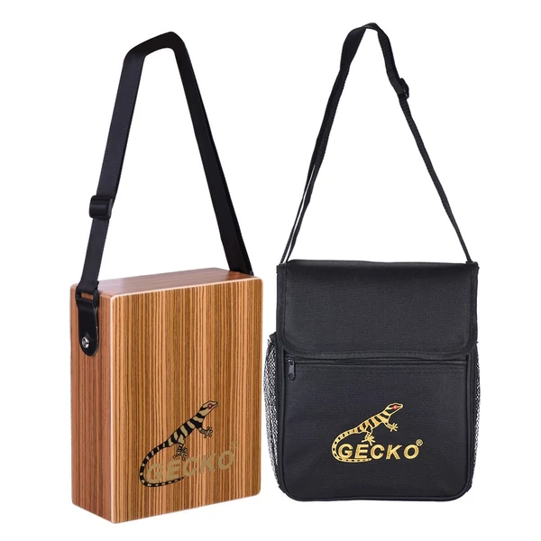 GECKO C-68Z hordozható cajon dob zebrafából, vállpánttal és hordtáskával