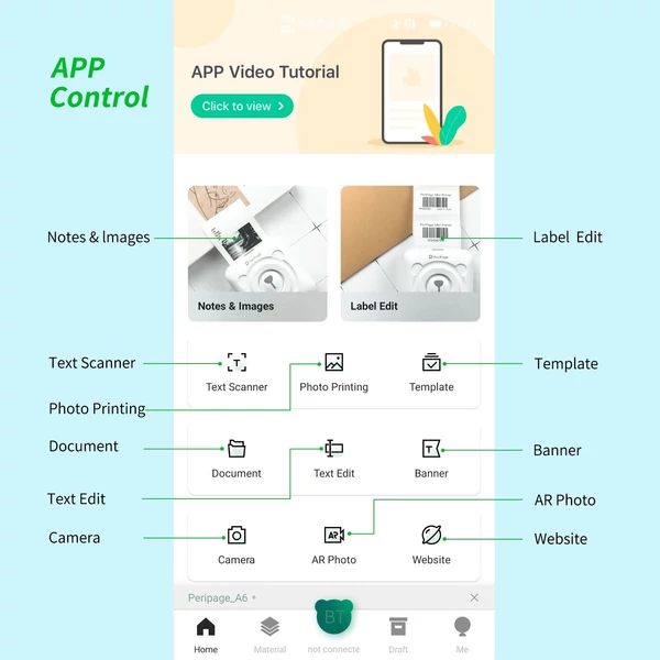 PeriPage A6 mini hőnyomtató – vezeték nélküli, tintamentes nyomtatás képekhez, címkékhez és jegyzetekhez, Android/iOS/Windows kompatibilis