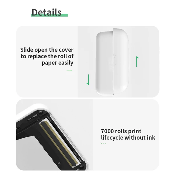 PeriPage A6 mini hőnyomtató – vezeték nélküli, tintamentes nyomtatás képekhez, címkékhez és jegyzetekhez, Android/iOS/Windows kompatibilis
