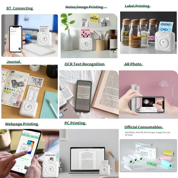 PeriPage A6 mini hőnyomtató – vezeték nélküli, tintamentes nyomtatás képekhez, címkékhez és jegyzetekhez, Android/iOS/Windows kompatibilis