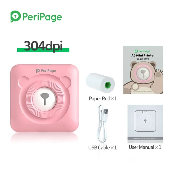 PeriPage A6 mini hőnyomtató – vezeték nélküli, tintamentes nyomtatás képekhez, címkékhez és jegyzetekhez, Android/iOS/Windows kompatibilis